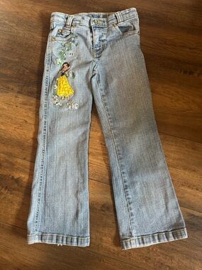 Girls Disney Store Snow White embroidered flare leg jeans size 6